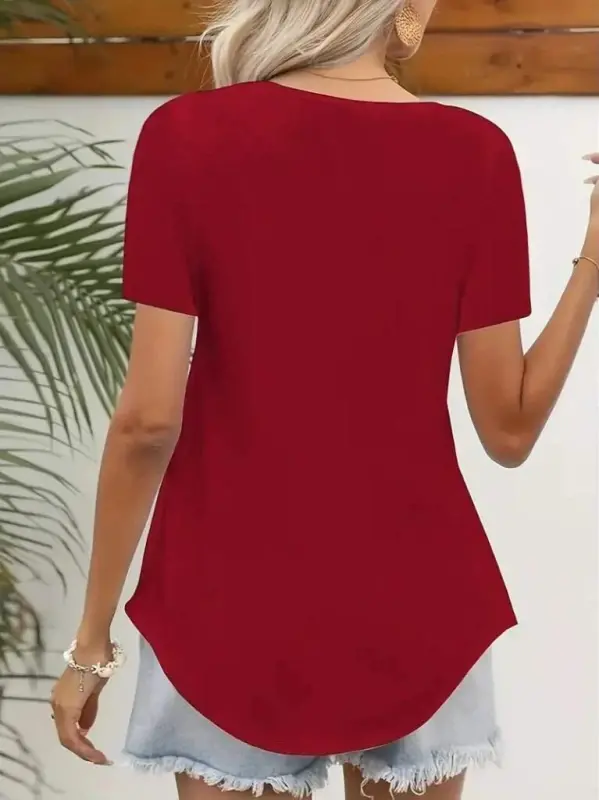 Women's Short Sleeve Square Laser Collar Shimmer Crepe Blouse - 3