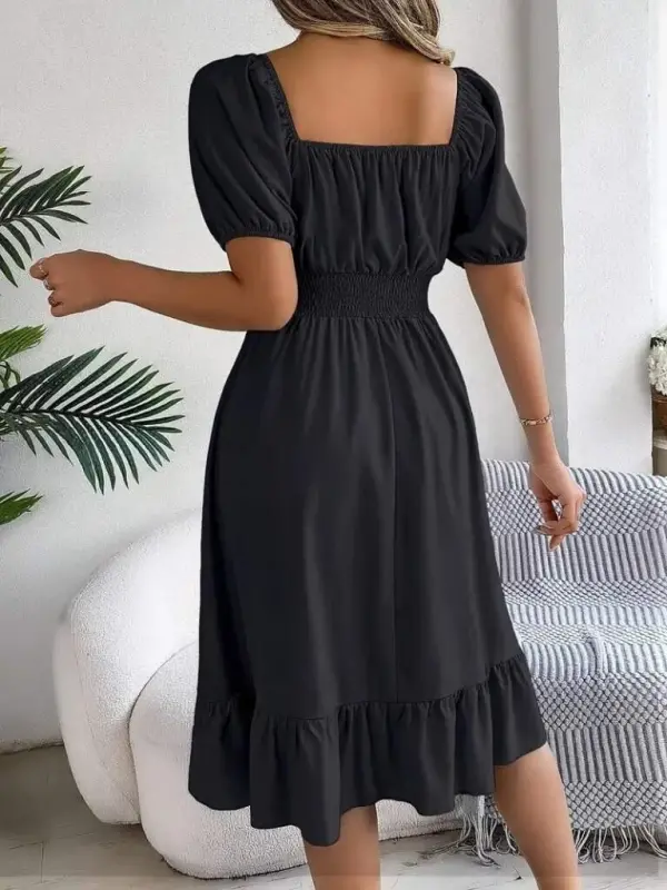 Women's Short Sleeve Square Neck Elastic Waist Short Tricot Dress - 5