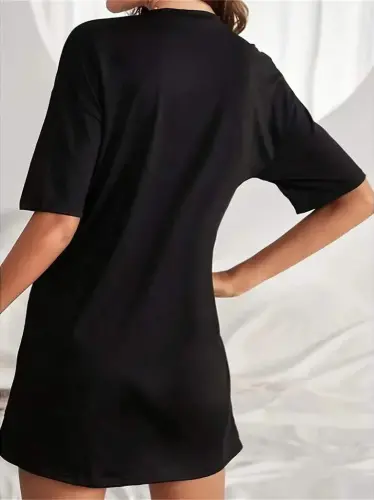 Women's Short Sleeve Text Print Basic Mini Dress - 2