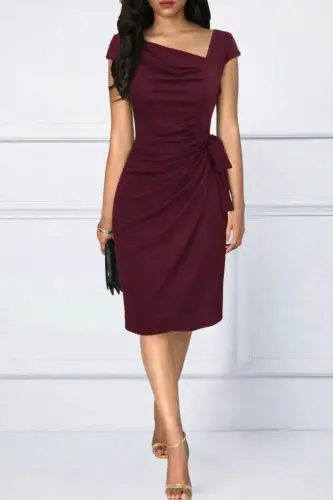 Women's Short Sleeve V-Neck Asymmetrical Cut Side Tie Mini Shimmer Crepe Dress - 1