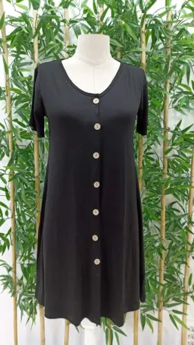 Women's Short Sleeve V-Neck Button-Down Viscose Dress - 6
