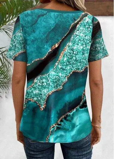 Women's Short Sleeve V-Neck Button-Front Printed Supreme Blouse - 2