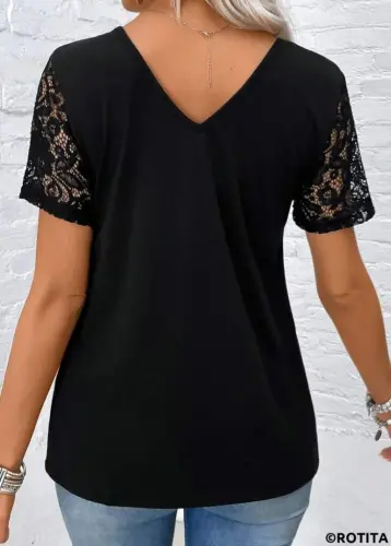 Women's Short Sleeve V-Neck Button-Front Viscose Blouse - 8