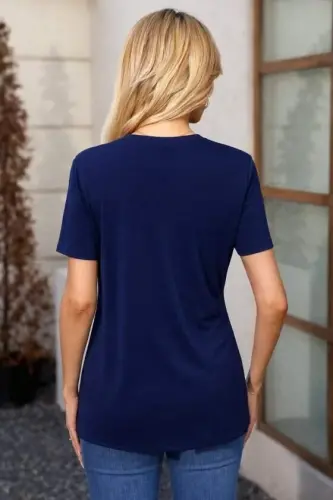 Women's Short Sleeve V-Neck Button-Front Viscose Blouse - 3