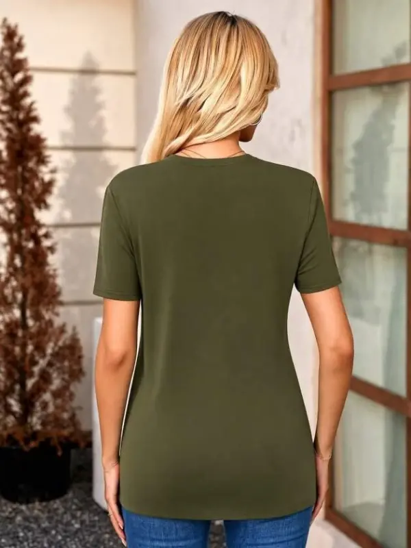 Women's Short Sleeve V-Neck Button-Front Viscose Blouse - 2