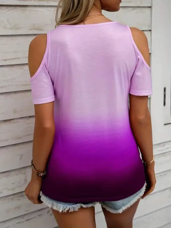 Women's Short Sleeve V-Neck Cold Shoulder Printed Süprem Blouse - 3