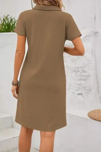 Women's Short Sleeve V-Neck Crinkle Dress - 4