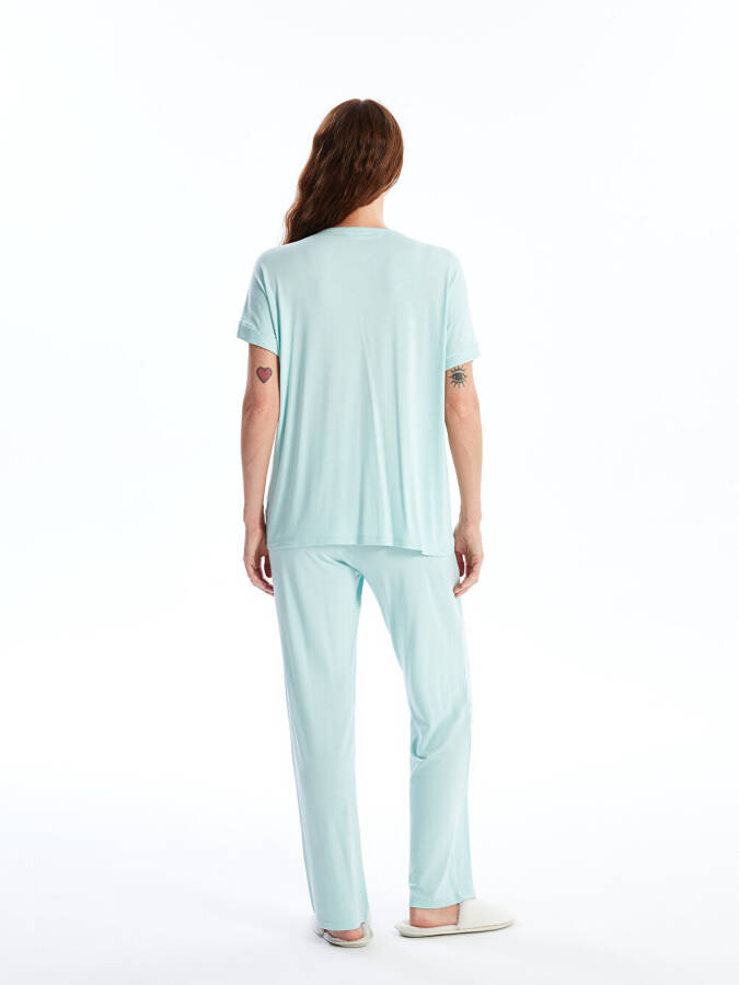 Women's Short Sleeve V-Neck Embroidered Pajama Set - 13