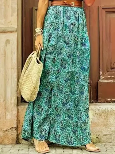 Women's Short Sleeve V-Neck Ethnic Pattern Slit Detail Supreme Dress (Beltless) - 3