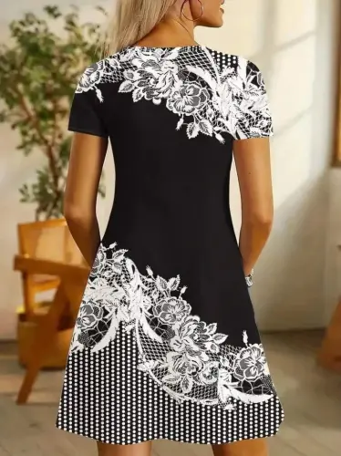 Women's Short Sleeve V Neck Floral Print Supreme Dress - 3