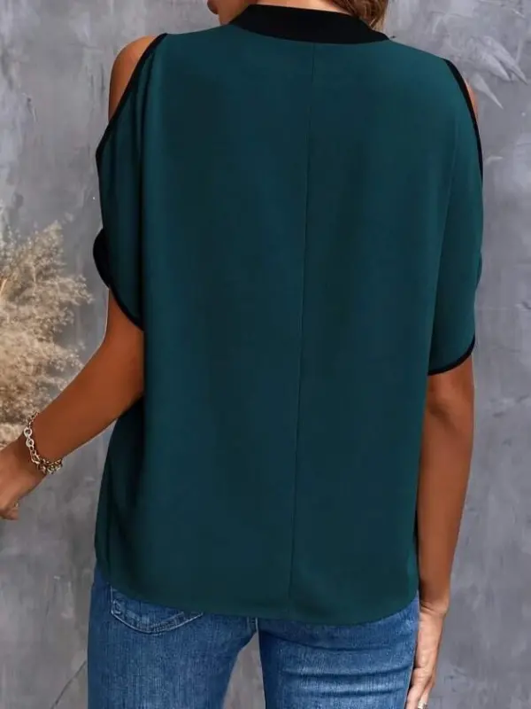 Women's Short Sleeve V-Neck Imported Crepe Blouse - 2
