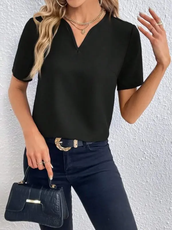 Women's Short Sleeve V-Neck Imported Crepe Dress - 1