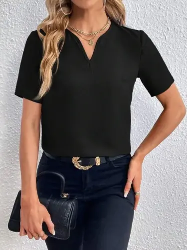 Women's Short Sleeve V-Neck Imported Crepe Dress - 3