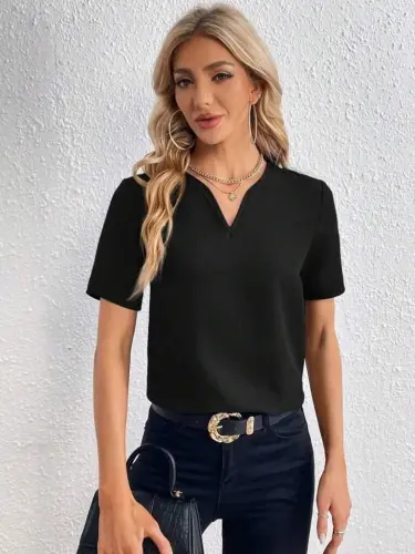 Women's Short Sleeve V-Neck Imported Crepe Dress - 4