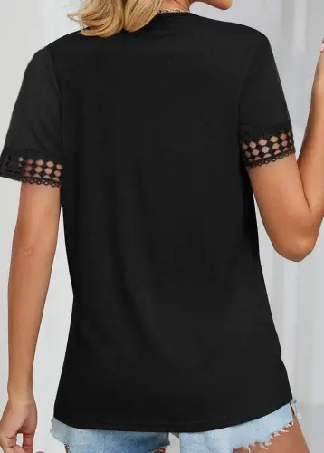 Women's Short Sleeve V Neck Lace Collar Viscose Blouse - BÜYÜKBEDENIZ (1)