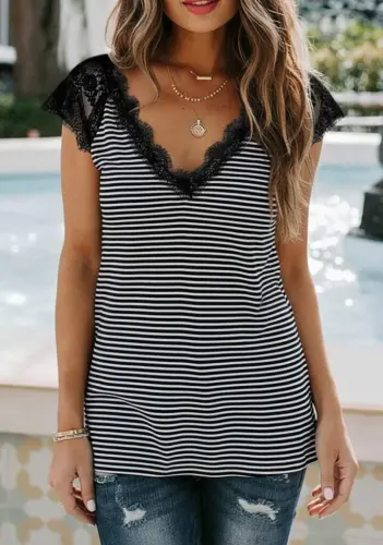 Women's Short Sleeve V-Neck Lace Supima Blouse - 3