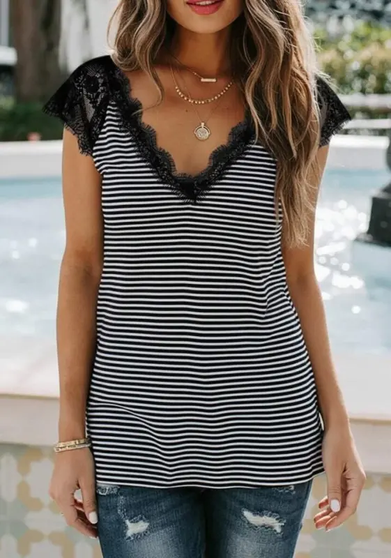 Women's Short Sleeve V-Neck Lace Supima Blouse - 3