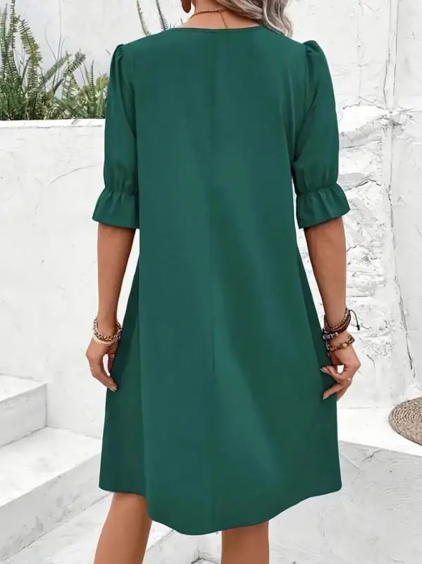 Women's Short Sleeve V Neck Loose Crinkle Crepe Dress - 3