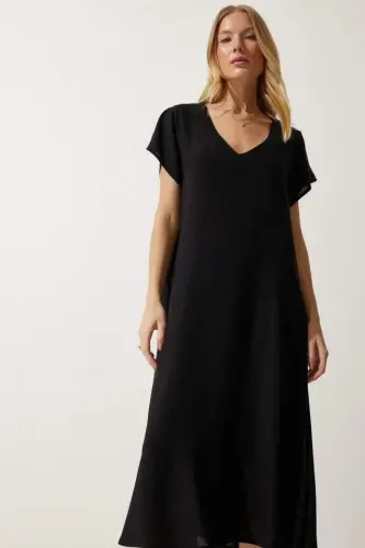 Women's Short Sleeve V Neck Loose Fit Maxi Dress - 5