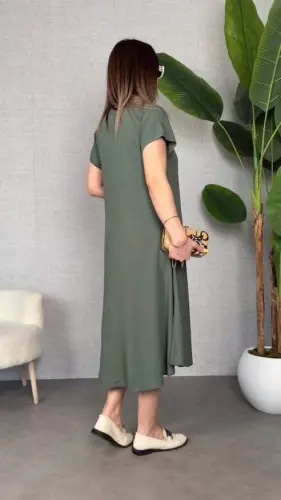 Women's Short Sleeve V Neck Loose Fit Maxi Dress - 4