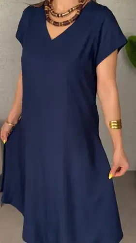 Women's Short Sleeve V Neck Loose Maxi Dress - 4