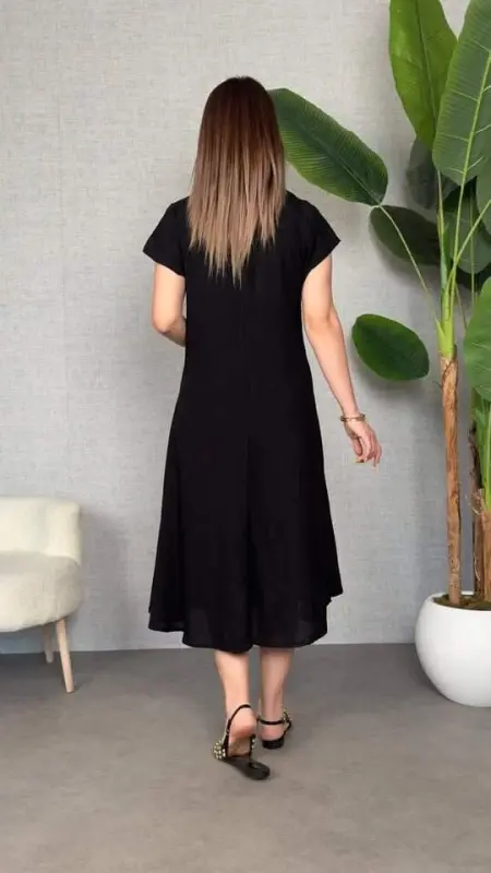 Women's Short Sleeve V-Neck Loose Maxi Dress - 3