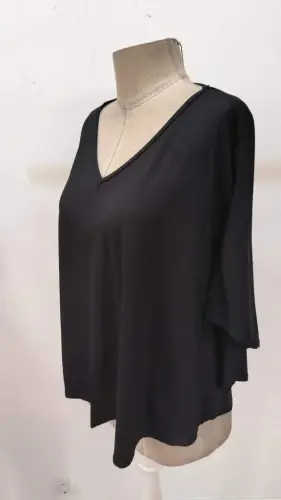 Women's Short Sleeve V-Neck Loose Viscose Blouse - 8