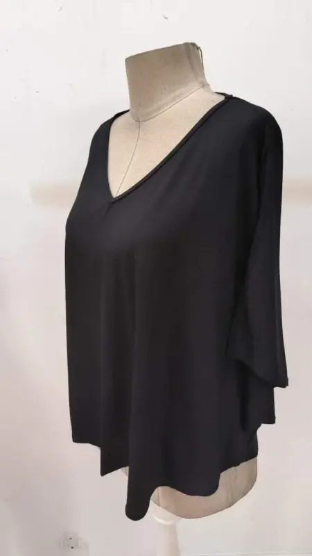 Women's Short Sleeve V-Neck Loose Viscose Blouse - 8