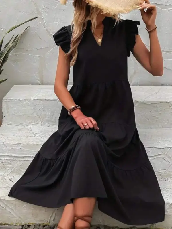 Women's Short Sleeve V-Neck Oversized Long Knitted Dress - 1