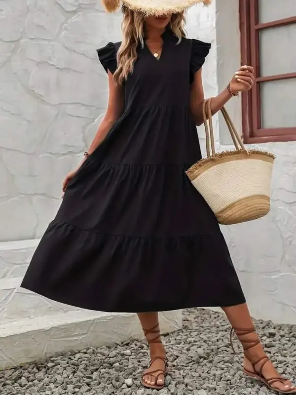Women's Short Sleeve V-Neck Oversized Long Knitted Dress - 2