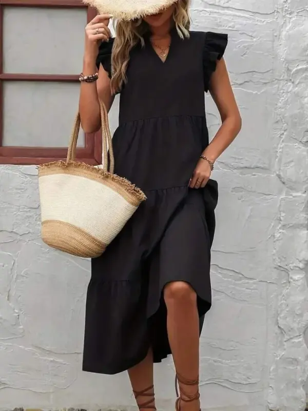 Women's Short Sleeve V-Neck Oversized Long Knitted Dress - 4