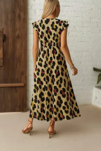 Women's Short Sleeve V-Neck Patterned Side Slit Interlock Dress - 3