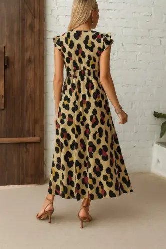 Women's Short Sleeve V-Neck Patterned Side Slit Supima Dress - 3