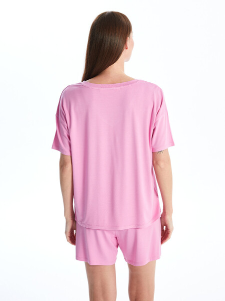 Women's Short Sleeve V-Neck Plain Short Pajama Set - 15