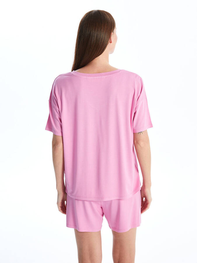 Women's Short Sleeve V-Neck Plain Short Pajama Set - 5