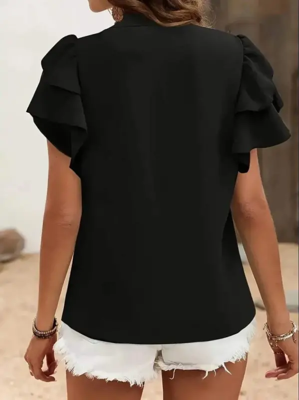Women's Short Sleeve V-Neck Ruffled Sleeve Dubai Blouse - 3