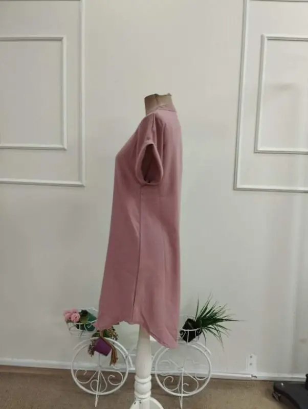 Women's Short Sleeve V-Neck Short Linen Dress - 6