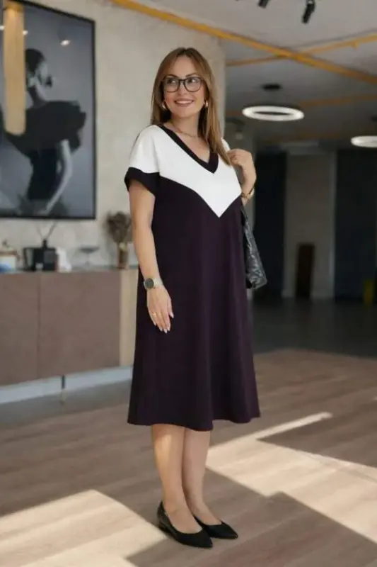 Women's Short Sleeve V-Neck Short Modal Dress - 2