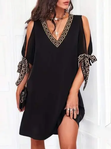 Women's Short Sleeve V-Neck Short Sandy Dress - 1