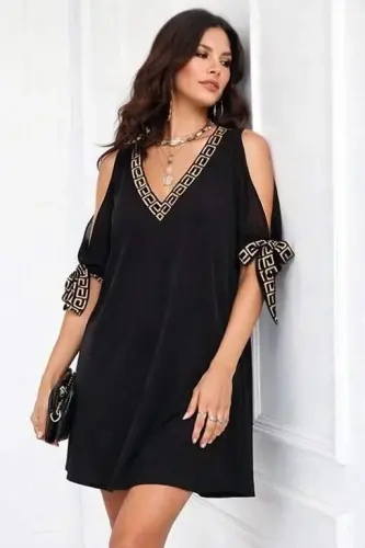 Women's Short Sleeve V-Neck Short Sandy Dress - 3