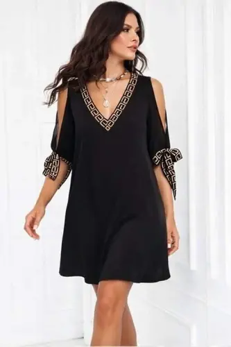 Women's Short Sleeve V-Neck Short Sandy Dress - 5