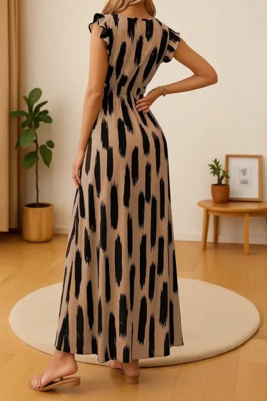 Women's Short Sleeve V-Neck Slit Floral Patterned Supreme Dress - 5