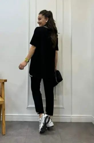 Women's Short Sleeve V-Neck Two Thread Blouse and Pants Set - 18