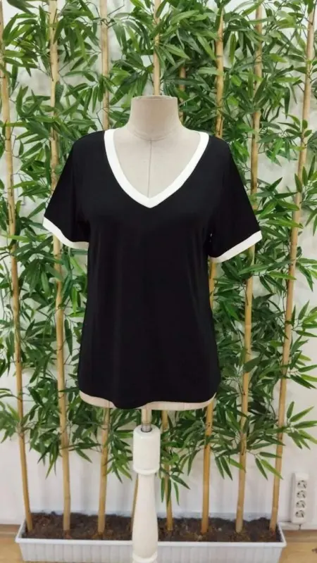 Women's Short Sleeve V Neck Viscose Blouse - BÜYÜKBEDENIZ