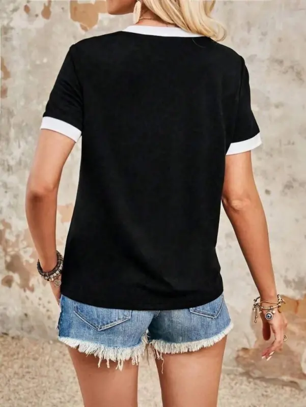 Women's Short Sleeve V Neck Viscose Blouse - 9