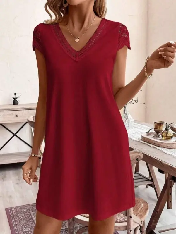 Women's Short Sleeve V-Neck Viscose Dress - 2