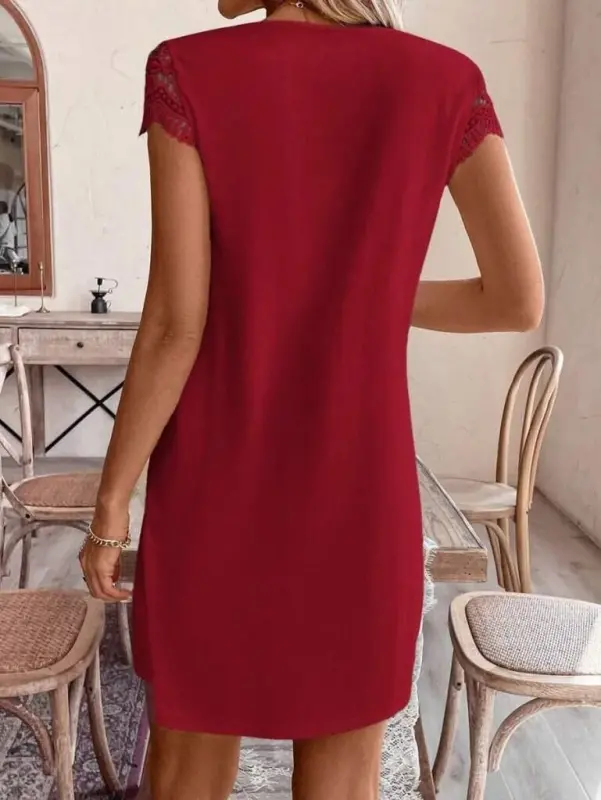 Women's Short Sleeve V-Neck Viscose Dress - 3