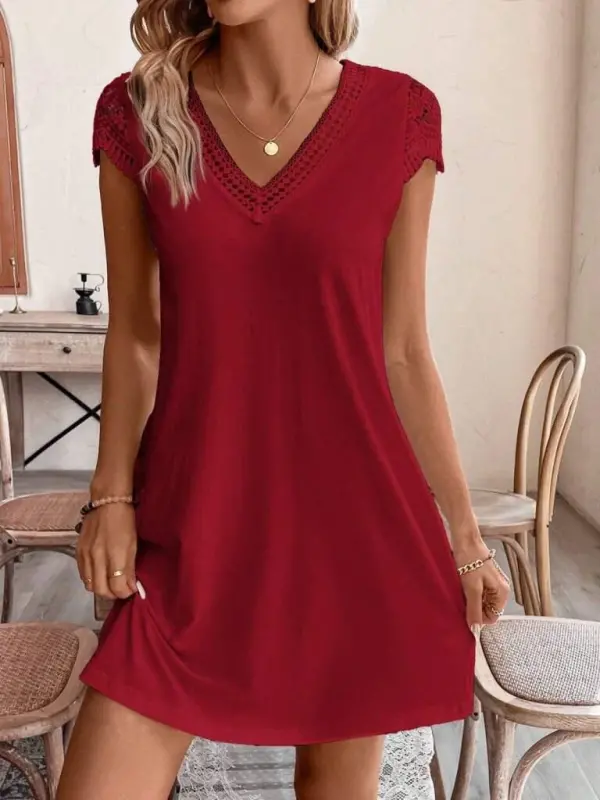 Women's Short Sleeve V-Neck Viscose Dress - 4