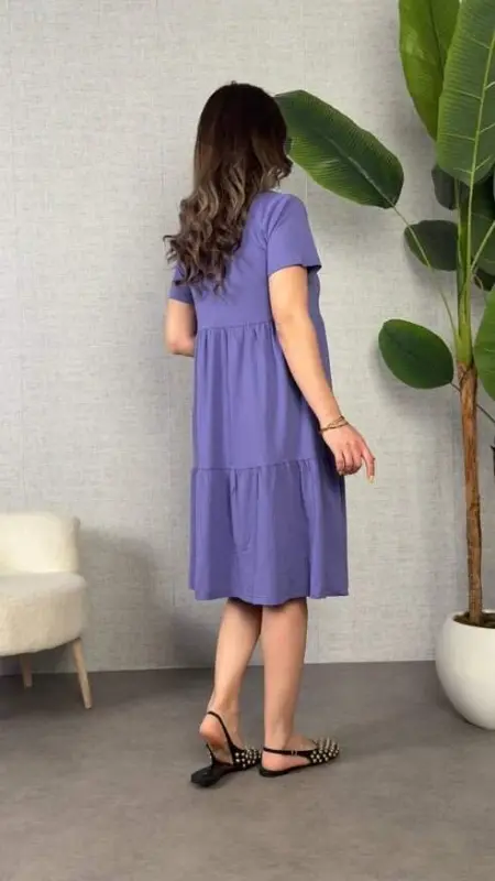 Women's Short Sleeve V Neck Viscose Dress - 2