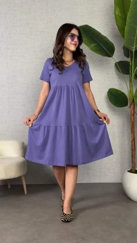 Women's Short Sleeve V Neck Viscose Dress - 3